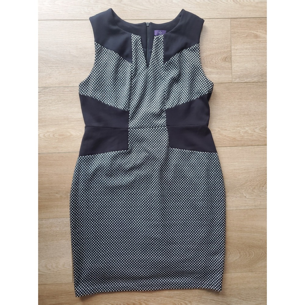 NYDJ Black White Geometric Colorblock Sheath Dress Lift Tuck Technology Size 16